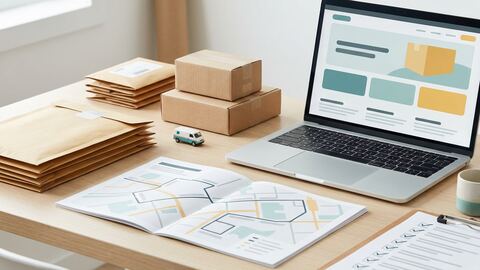 Courier business website planning board with delivery service pages, service areas, quote requests, local SEO, and CMS updates.